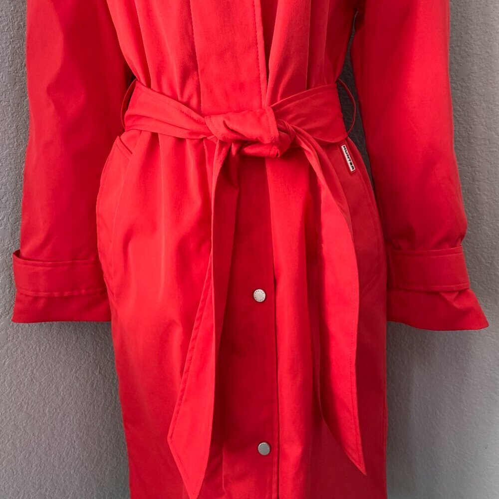 NWT HUNTER Red Chasseur Belted Insulated Hooded Long Trench Coat Small - Picture 10 of 16